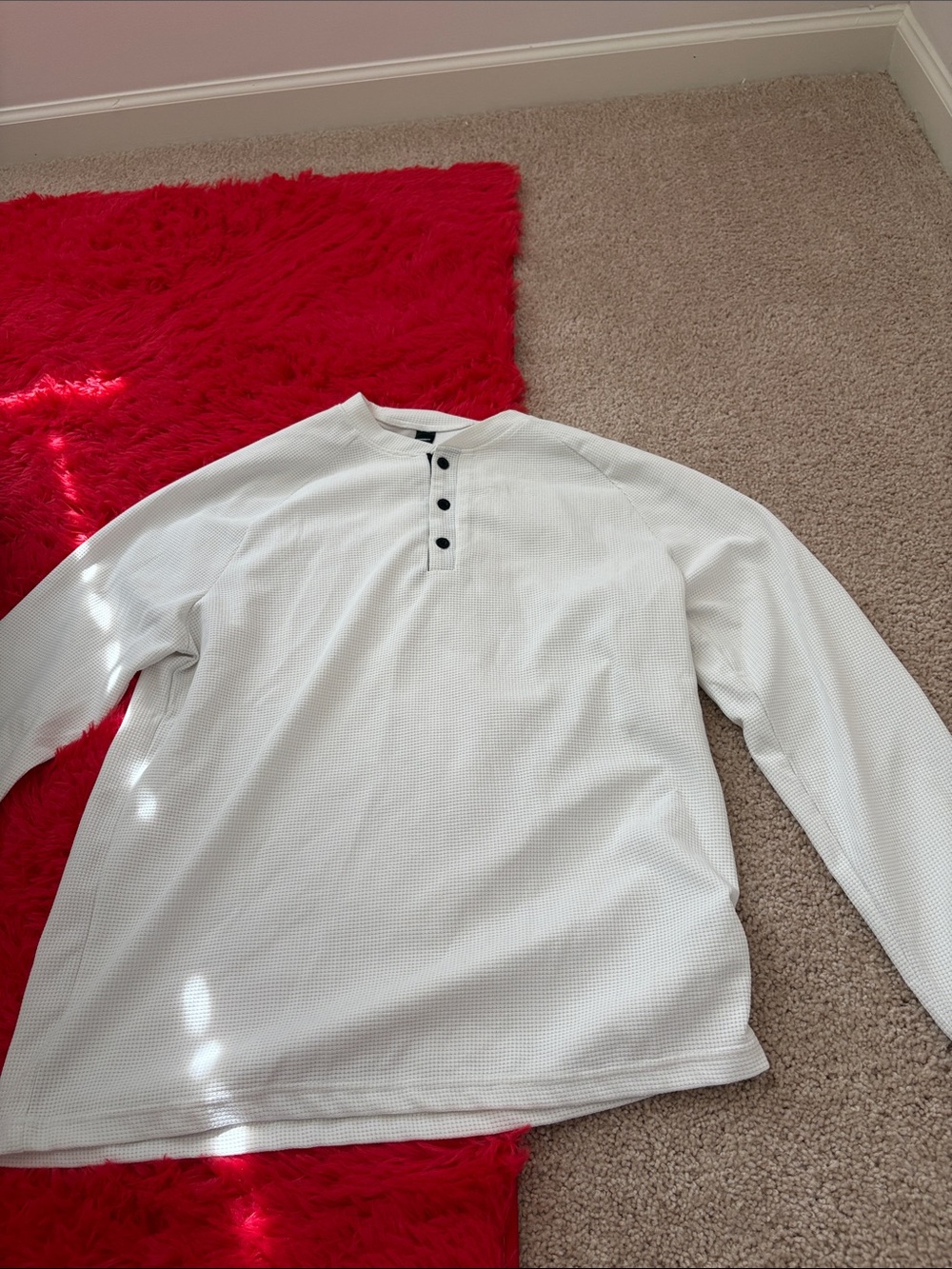 White Waffle Knit Henley Long Sleeve Shirt
